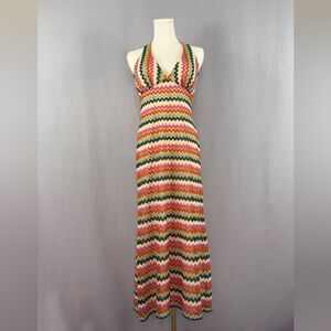 Multicolor Chevron Halter Maxi Dress